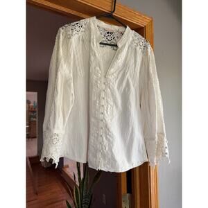 Soft Surroundings white Ivory Lacey blouse womens XL